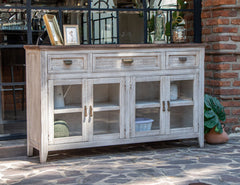 Homeroots Buffet HomeRoots 67" White Solid and Manufactured Wood Distressed Credenza