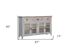 Homeroots Buffet HomeRoots 67" White Solid and Manufactured Wood Distressed Credenza