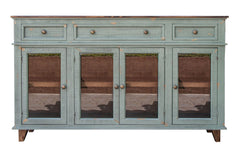 Homeroots Buffet HomeRoots 70" Green Solid and Manufactured Wood Distressed Credenza