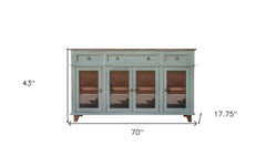 Homeroots Buffet HomeRoots 70" Green Solid and Manufactured Wood Distressed Credenza