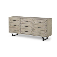 Homeroots Buffet HomeRoots Light Brown And White Solid Mango Wood Finish Sideboard With 9 Drawers