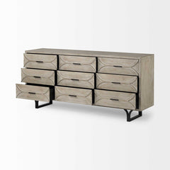 Homeroots Buffet HomeRoots Light Brown And White Solid Mango Wood Finish Sideboard With 9 Drawers