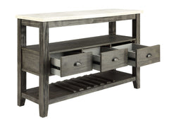 Homeroots Buffet HomeRoots White Marble Gray Oak Wood Server