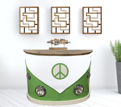 Homeroots Kitchen & Dining Carts Homeroots 60" Green and White Metal and Wood Peace Van Bar Server