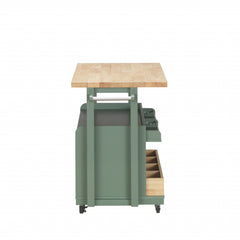 Homeroots Kitchen & Dining Carts Homeroots Natural Green Wood Casters Kitchen Cart
