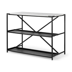 Homeroots Kitchen Islands Homeroots Black Two Tier Iron Body Kitchen Island with White Marble Top