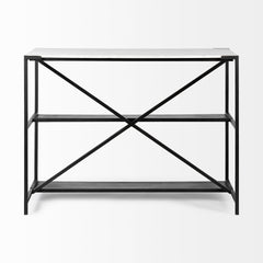 Homeroots Kitchen Islands Homeroots Black Two Tier Iron Body Kitchen Island with White Marble Top