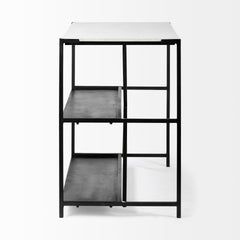 Homeroots Kitchen Islands Homeroots Black Two Tier Iron Body Kitchen Island with White Marble Top