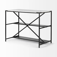 Homeroots Kitchen Islands Homeroots Black Two Tier Iron Body Kitchen Island with White Marble Top