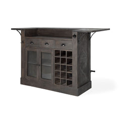 Homeroots Kitchen Islands Homeroots Gray Solid Wood Kitchen Island with Wine Bottle Storage