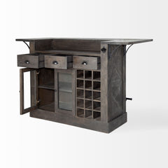 Homeroots Kitchen Islands Homeroots Gray Solid Wood Kitchen Island with Wine Bottle Storage