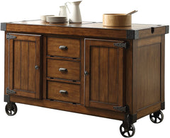 Homeroots Kitchen Islands Homeroots Rustic Farmhouse Warm Tobacco Rolling Kitchen Cart