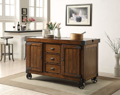 Homeroots Kitchen Islands Homeroots Rustic Farmhouse Warm Tobacco Rolling Kitchen Cart