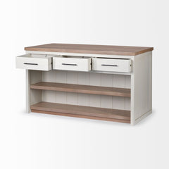 Homeroots Kitchen Islands Homeroots White and Brown Two Tone Wooden Kitchen Island with 3 Drawers