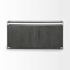 Homeroots Server HomeRoots Glass Top Gray 4 Solid Wood Cabinets Metal Frame Sideboard