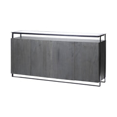 Homeroots Server HomeRoots Glass Top Gray 4 Solid Wood Cabinets Metal Frame Sideboard