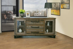 Homeroots Sideboard HomeRoots 69" Brown Solid and Manufactured Wood Distressed Buffet Table