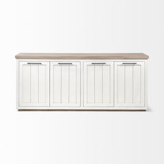 Homeroots Sideboard HomeRoots Brown Solid Mango Wood Top & White Frame Sideboard With 4 Cabinet Doors