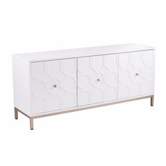 Homeroots Sideboard HomeRoots White and Gold Moroccan Dynasty Three Door Accent Cabinet