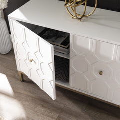 Homeroots Sideboard HomeRoots White and Gold Moroccan Dynasty Three Door Accent Cabinet