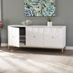 Homeroots Sideboard HomeRoots White and Gold Moroccan Dynasty Three Door Accent Cabinet