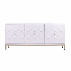 Homeroots Sideboard HomeRoots White and Gold Moroccan Dynasty Three Door Accent Cabinet